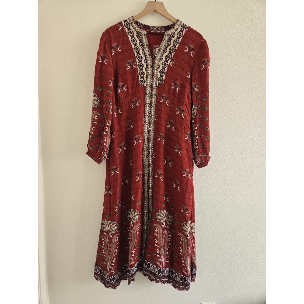 Soft Surroundings Dress Phoenix Midi Embroidered Smocked Boho Cottage Size Small